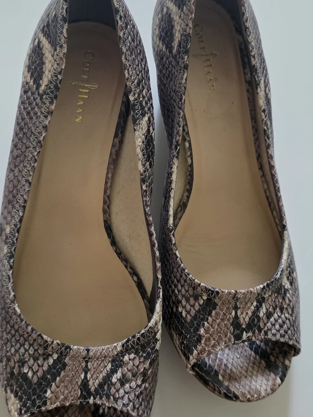 Cole Haan Women's Snake-Print Peep-Toe Flats in Brown